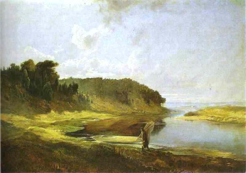 Alexei Savrasov Landscape with River and Angler oil painting image